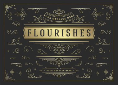 Eski süsler girdaplar ve parşömenler dekorasyonlar tasarım elemanları vektör seti, süslü kaligrafik kombinasyonlar