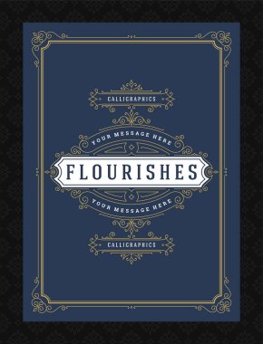 Vintage süsleme tebrik kartı kaligrafik dekoratif girdaplar ve vignette çerçeve tasarım vektörü şablonu