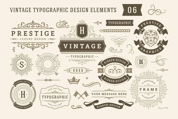 Vintage typographic design elements set vector illustration. — Stock Vector