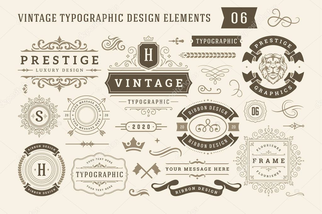 Vintage typographic design elements set vector illustration.