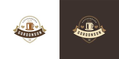 Kahve ya da çay dükkanının logosu fasulye silueti ile vektör çizimi kafe rozeti tasarımı ve menü dekorasyonu için iyidir