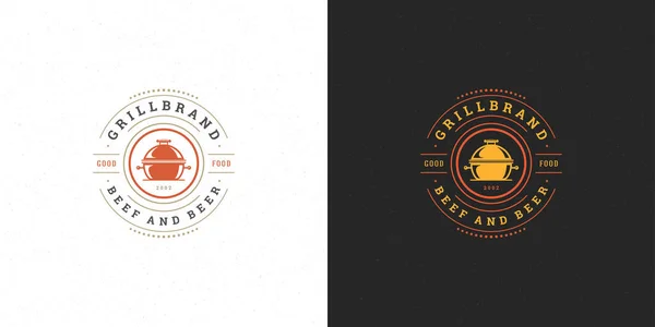 Barbecue logo vector illustratie steak huis of bbq restaurant menu embleem grill silhouet — Stockvector