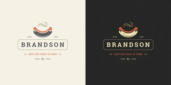 Hot dog logo vector illustratie worst silhouet goed voor restaurant menu en cafe badge — Stockvector