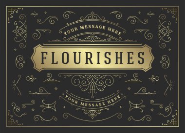 Eski süsler girdaplar ve parşömenler dekorasyonlar tasarım elemanları vektör seti, süslü kaligrafik kombinasyonlar
