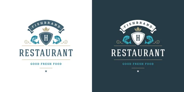 Логотип морепродуктів або знак Векторні ілюстрації рибний ринок та емблема ресторану шаблон дизайну рибний силует — стоковий вектор