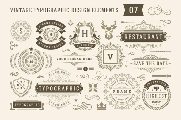 Vintage typographic design elements set vector illustration. — Stock Vector