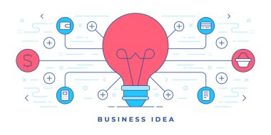 Web sitesi için ampullü ve simgeli grafik çizgisi illüstrasyonu fikirleri ve modern iş dünyasını sunar