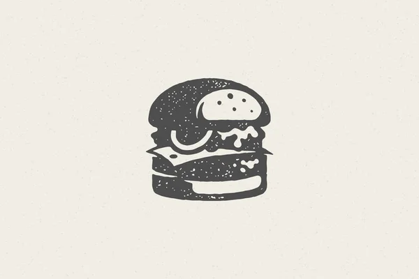 Grande silhouette hamburger come logo fast food servizio disegnato a mano effetto timbro vettoriale illustrazione. — Vettoriale Stock