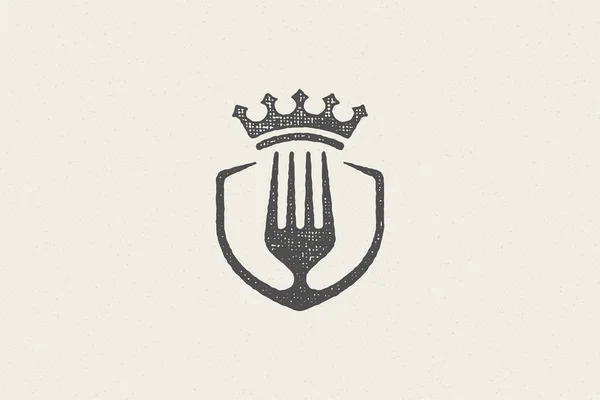 Fork silhouette et couronne pour prime alimentaire concept dessin à la main effet timbre illustration vectorielle. — Image vectorielle