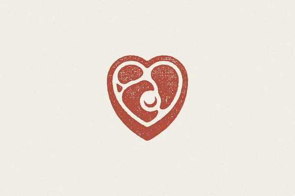 Pieza en forma de corazón de carne fresca filete silueta dibujado a mano sello efecto vector ilustración. — Archivo Imágenes Vectoriales