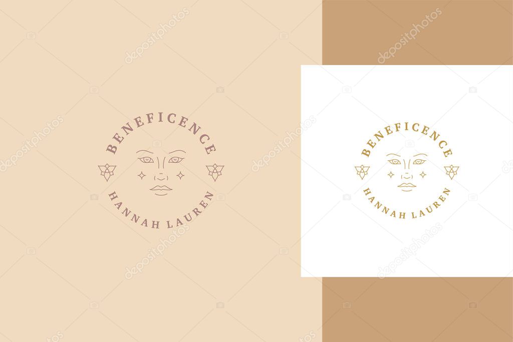 Outline emblem of beautiful female face line style