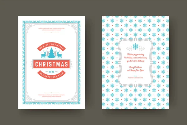 Tarjeta de felicitación navideña diseño tipográfico vintage adornado símbolos de decoración con vacaciones de invierno deseo — Vector de stock