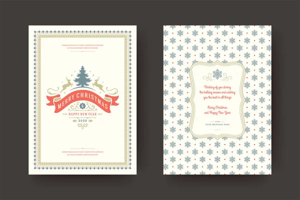 Weihnachtsgrußkarte Vintage typografisches Design verzieren Dekorationssymbole mit Winterurlaubswünschen. — Stockvektor