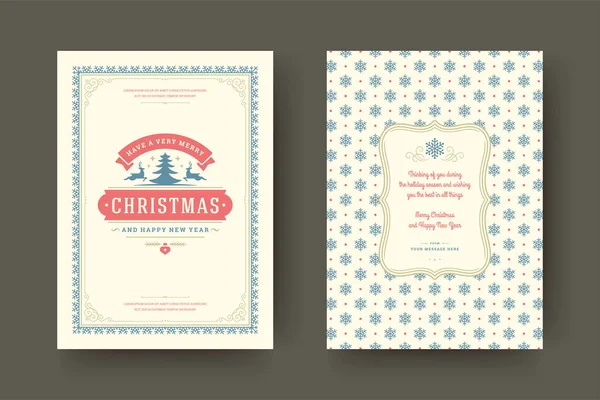 Tarjeta de felicitación navideña diseño tipográfico vintage adornado símbolos de decoración con vacaciones de invierno deseo. — Vector de stock