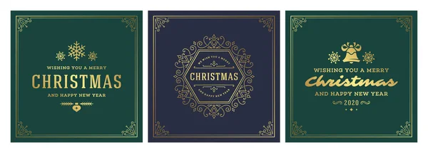 Boże Narodzenie kwadrat banery vintage typograficzne projekt, ozdobić dekoracje symbole wektor ilustracja — Wektor stockowy
