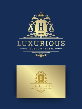 Lüks vintage süs logosu monogram arması şablon tasarım vektör çizimi