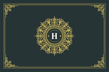Lüks vintage süs logosu monogram arması şablon tasarım vektör çizimi