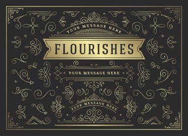 Eski süsler girdaplar ve parşömenler dekorasyonlar tasarım elemanları vektör seti, süslü kaligrafik kombinasyonlar