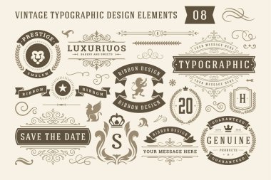 Klasik tipografik tasarım ögeleri vektör illüstrasyonunu ayarla.