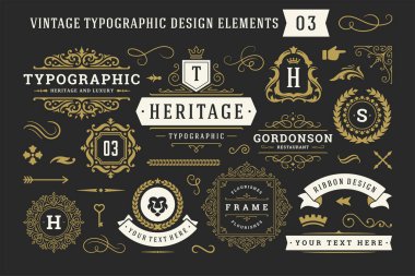 Klasik tipografik dekoratif tasarım unsurları vektör illüstrasyonunu ayarla