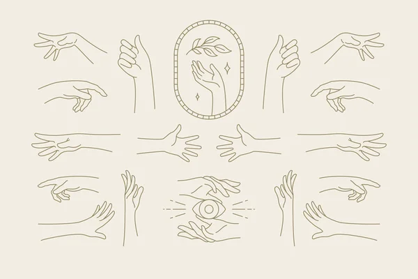 Gestures mains féminines collection d'illustrations vectorielles de style dessiné à la main. — Image vectorielle