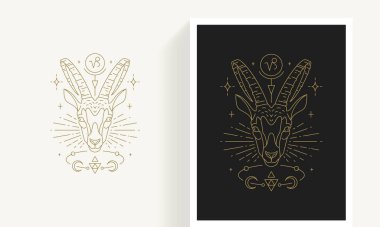 Zodiac Oğlak burcunun burç çizgisi sanat silueti tasarım vektörü illüstrasyonu.