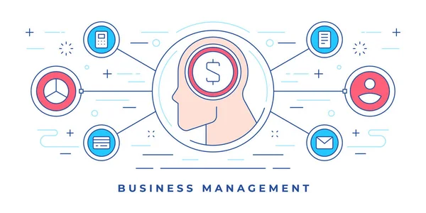 Vektor-Illustration von Flatline-Banner mit Symbolen menschliches Profil und Geld-Symbol für Website-Business-Management s — Stockvektor