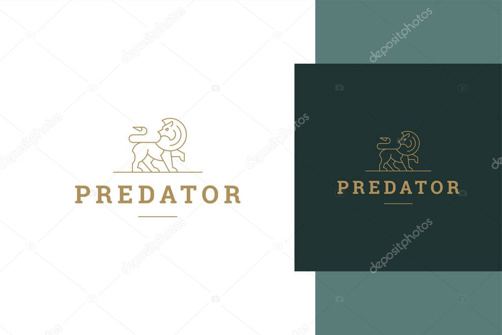 Minimal vector illustration of elegant linear style emblem of simple lion as apex predator designed for successful business company promotion line style