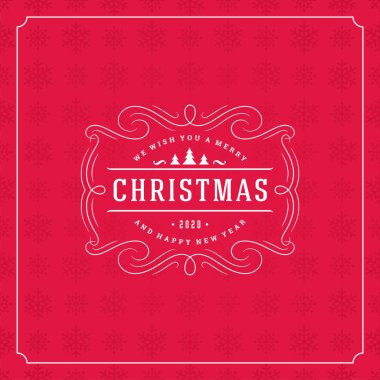Noel retro tipografisi alıntısı ve kar taneleri desenli arkaplan vektörü çizimi