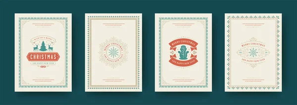 Tarjetas de Navidad conjunto vintage tipográfico qoutes diseño vector ilustración — Vector de stock