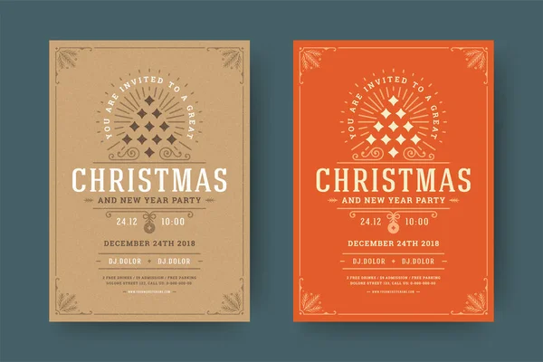 Fiesta de Navidad volante evento tipografía vintage y elementos de decoración vector ilustración — Vector de stock
