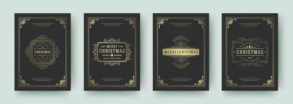 Tarjetas de Navidad conjunto vintage tipográfico qoutes diseño vector ilustración. — Vector de stock