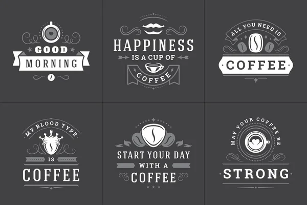 Koffie citeert vintage typografische stijl inspirerende zinnen vector illustraties set. — Stockvector