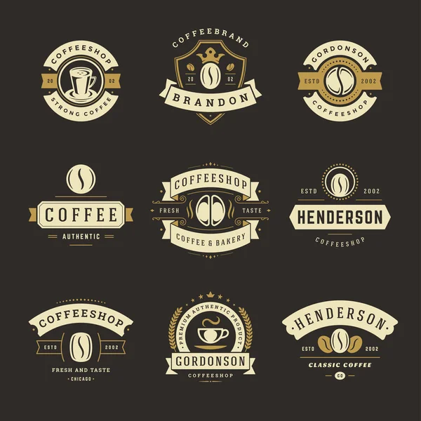 Coffee Shop Logos Designvorlagen Set Vektorillustration für Café Badge Design und Menüdekoration — Stockvektor