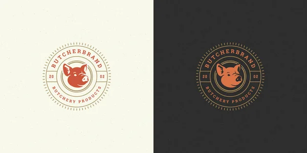 Metzgerei Logo Vektor Illustration Schweinekopf Silhouette gut für Bauernhof oder Restaurant Abzeichen — Stockvektor