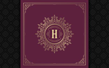 Klasik monogram logosu zarif çizgi çizgileri güzelleştirir zarif süsler Viktorya tarzı vektör şablonu tasarımı