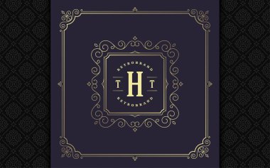 Klasik monogram logosu zarif çizgi çizgileri güzelleştirir zarif süsler Viktorya tarzı vektör şablonu tasarımı