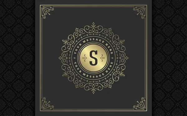 Vintage monogram logo elegant bloeit lijn kunst sierlijke ornamenten victorian stijl vector template ontwerp — Stockvector