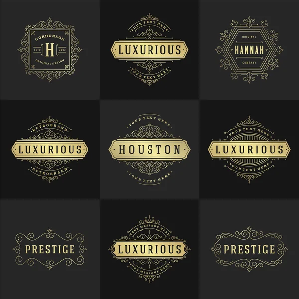 Vintage-Logos und Monogramme setzen elegante blüht Linie Kunst anmutige Ornamente im viktorianischen Stil Vektor Template Design — Stockvektor