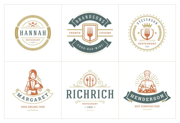 Logos restaurant modèles set illustration vectorielle bon pour les étiquettes de menu et les badges de café — Image vectorielle