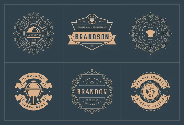 Logos restaurant modèles set illustration vectorielle bon pour les étiquettes de menu et les badges de café — Image vectorielle