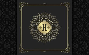 Klasik monogram logosu zarif çizgi çizgileri güzelleştirir zarif süsler Viktorya tarzı vektör şablonu tasarımı