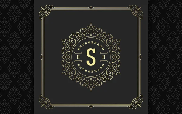 Vintage monogram logo elegant bloeit lijn kunst sierlijke ornamenten victorian stijl vector template ontwerp — Stockvector