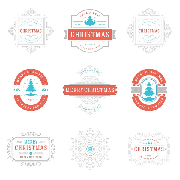 Etiquetas de Natal e emblemas conjunto de elementos de design vetorial — Vetor de Stock