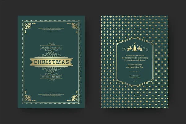 Weihnachtsgrußkarte Vintage typografisches Design verzieren Dekorationssymbole mit Winterurlaubswünschen — Stockvektor