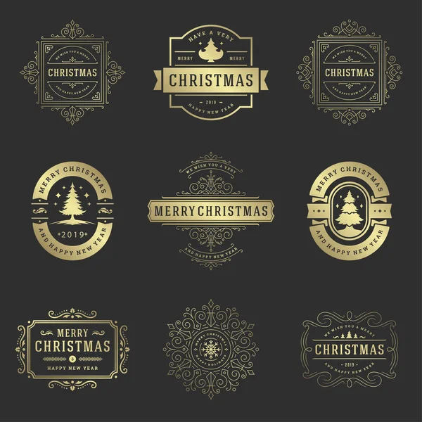 Étiquettes et badges de Noël ensemble d'éléments de conception vectorielle. — Image vectorielle