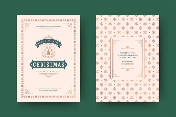 Tarjeta de felicitación navideña diseño tipográfico vintage adornado símbolos de decoración — Vector de stock