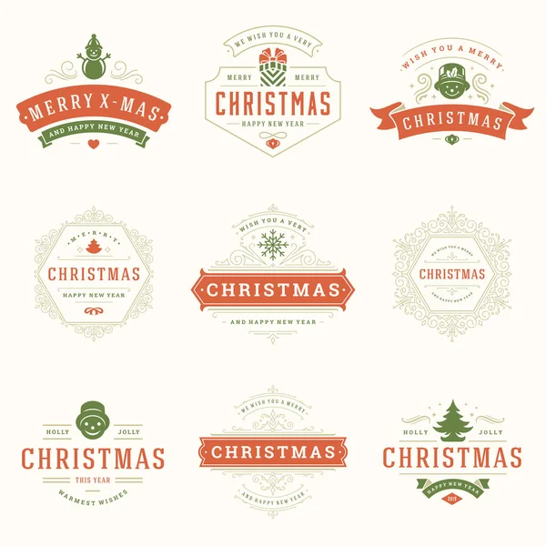 Etiquetas de Natal feliz e emblemas conjunto de elementos de design vetorial —  Vetores de Stock