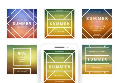İndirimli yaz pankartları tasarımı fotoğraf ve indirimli ileti vektör ilüstrasyonu için yer ile birlikte
