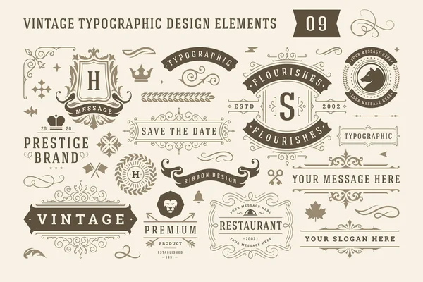Elementi di design tipografico vintage set illustrazione vettoriale. — Vettoriale Stock